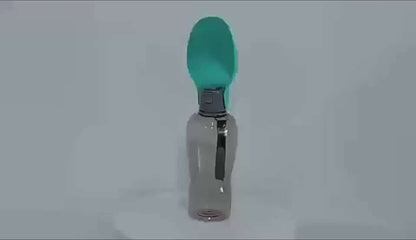 800ml portable dog water bottle with integrated bowl for outdoor hydration, perfect for hikes and travel.